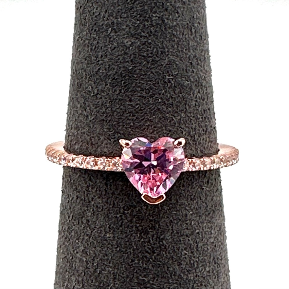 18K Rose Gold Plated Over 925 Sterling Silver Pink Heart Ring